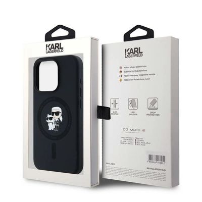 8. Karl Lagerfeld Silikon Karl&Choupette MagSafe Hülle für iPhone 15 Pro – Schwarz