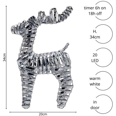 5. Rentier-Dekoration 34 cm 20 LED Silber