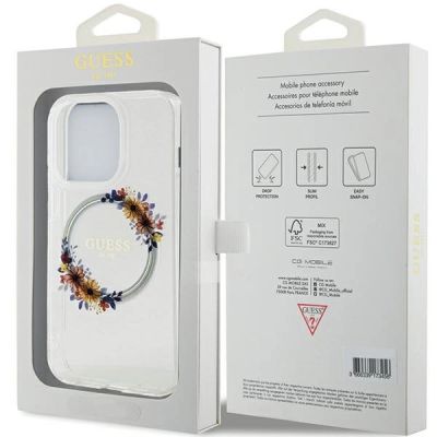 8. Guess IML Flowers Wreatch MagSafe iPhone 15 Pro Max Hülle - Durchsichtig