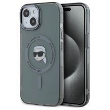 Karl Lagerfeld KLHMP15SHLSKIK iPhone 15 6,1" schwarz/schwarzes Hardcase IML Metal Karl Head MagSafe