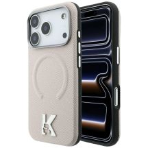 Karl Lagerfeld MagSafe Hülle mit geprägtem Ringmuster und Kameo-Logo für iPhone 18 Pro / 17 Pro – Beige