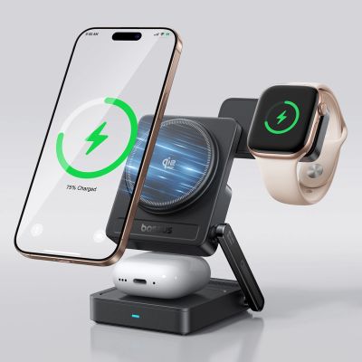 8. Baseus PicoGo AF21 3-in-1 Qi2.2 35W Kabelloses Ladegerät mit 1m USB-C-Kabel – Schwarz