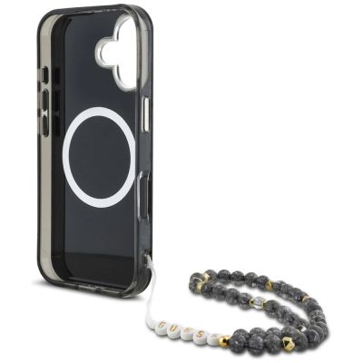 6. Guess Palm Trees Triangle Pearl Strap MagSafe iPhone 16 Hülle Schwarz