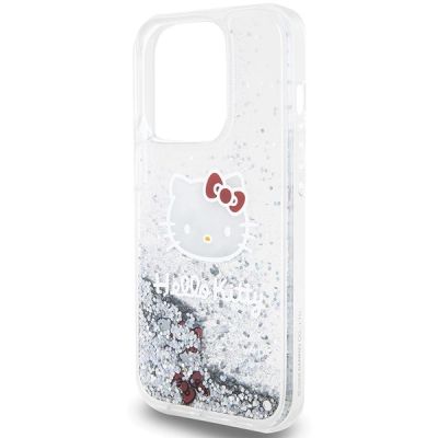 6. Hello Kitty Liquid Glitter Charms Kitty Head Hülle für iPhone 13 Pro / 13 – Silber