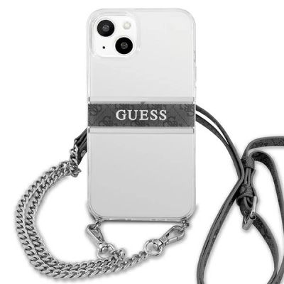3. Guess GUHCP13SKC4GBSI iPhone 13 mini 5.4" Transparentes Hartschalenetui 4G Graues Armband Silberne Kette