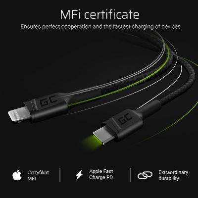 5. GREEN CELL CABLE KABGC07 GC POWER STREAM USB-C - LIGHTNING 100CM (MFI-ZERTIFIZIERT)