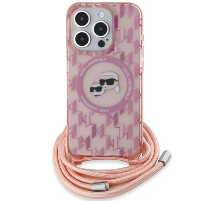 2. Karl Lagerfeld IML Crossbody Monogram Karl & Choupette Head MagSafe-Hülle für iPhone 15 Pro – Rosa