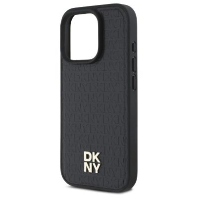 6. DKNY Repeat Pattern Stack Logo MagSafe-Hülle für iPhone 16 Pro Max – Schwarz
