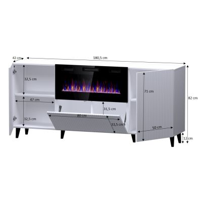 4. PAFOS Kommode mit Elektrokamin 180x42x82 weiß matt