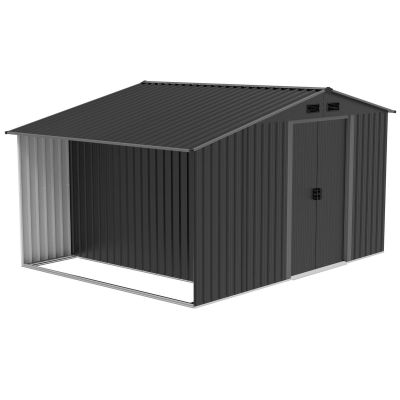 16. Metall-Gartengeräteregal mit Holzablage 308 x 245 x 202 cm