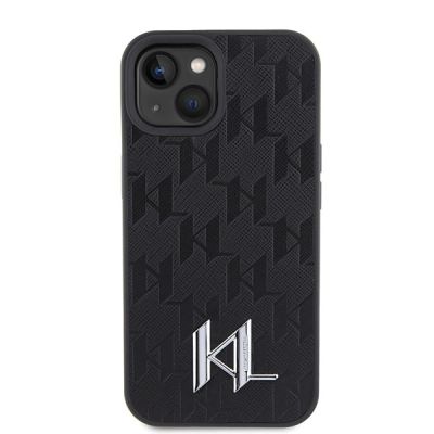 3. Karl Lagerfeld KLHCP15SPKLPKLK iPhone 15 / 14 / 13 6,1" schwarz/schwarzes Hardcase Ledermonogramm Hot Stamp Metal Logo