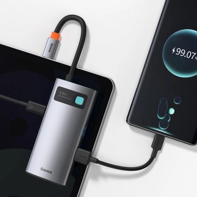 10. Baseus Metal Gleam 4in1 Multifunktions-HUB USB Typ C - USB Typ C Stromversorgung 100 W / HDMI 4K 30 Hz / 1x USB 3.2 Gen 1 / 1x USB 2.0 (CAHUB-CY0G)