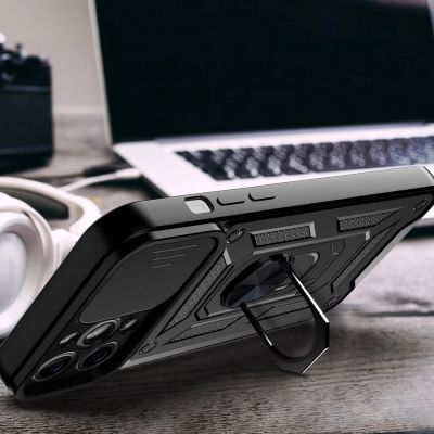 5. Hybrid Armor Camshield Hülle für iPhone 13 Pro Max gepanzerte Hülle mit Kameraabdeckung blau
