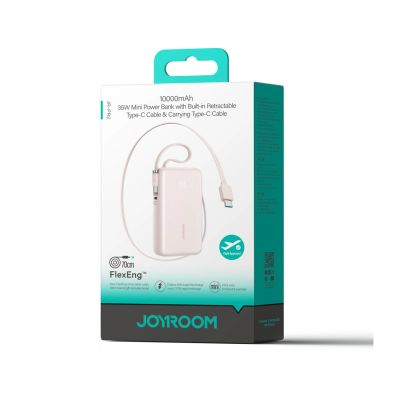 2. Joyroom JR-PR2L 10000mAh 35W Powerbank mit integriertem, einziehbarem USB-C-Kabel und USB-C-Trageband – Pink