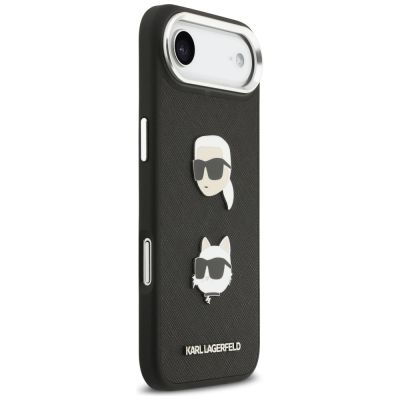 4. Karl Lagerfeld FW iPhone Air Hülle mit genarbten Karl & Choupette Köpfen, Pins und Logo - Schwarz