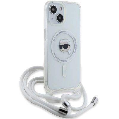 3. Karl Lagerfeld Crossbody IML Karl Head MagSafe Hülle für iPhone 15 / 14 / 13 – transparent