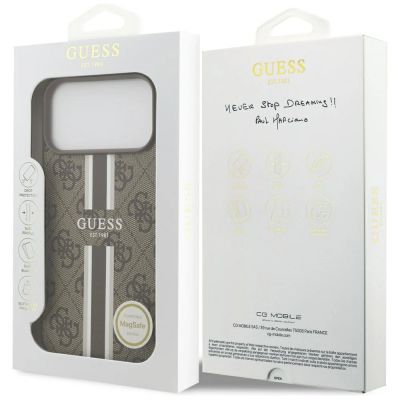 8. Guess 4G MagSafe-Hülle mit Printstreifen für iPhone 17 Pro Max – braun