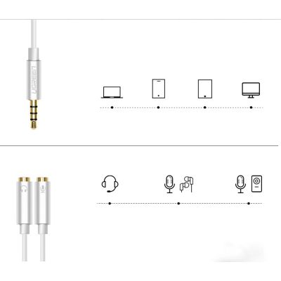 5. Ugreen Kabel Kabel Kopfhörer Splitter 3,5 mm Miniklinke AUX Mikrofon 20cm (Mikrofon + Stereoausgang) Silber (30619)