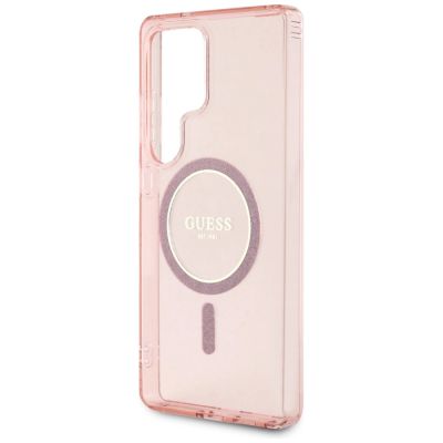 6. Guess Glitter Circle Classic Logo MagSafe Hülle für Samsung Galaxy S25 Ultra rosa