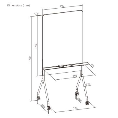19. ERGO OFFICE Mobile Whiteboard-Tafel, vertikal, weiß, einseitig, mit Ablage, Tafelabmessungen 1190 x 790 mm ER-3