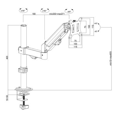 4. MACLEAN Monitorhalterung, Gasfeder, 17"-32", 2-10 kg, Schwarz MC-135