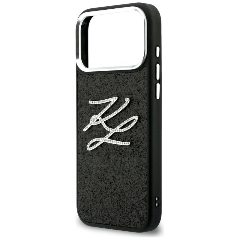 6. Karl Lagerfeld IML Glitter KL Diamond Logo Hülle für iPhone 17 Pro Max - Schwarz