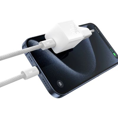 5. Baseus GaN5 USB-C 30W Wandladegerät mit Baseus Dynamic 3 USB-C 100W 1m Kabel – Weiß