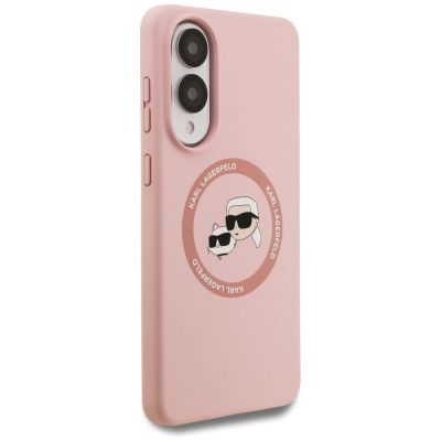 4. Karl Lagerfeld Silikon Nauble Heads And Circle MagSafe Hülle für Samsung Galaxy S25 Edge - Pink