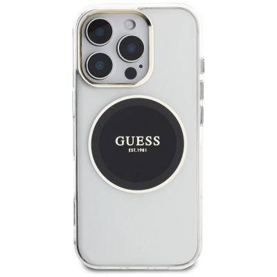 3. Guess IML Metal Colored Circle Classic Logo MagSafe Hülle für iPhone 16 Pro - Schwarz