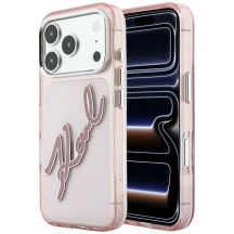 Karl Lagerfeld IML Big Signature Resin Metal Frame Case für iPhone 18 Pro Max / 17 Pro Max - Pink