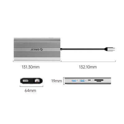 2. Orico XDR 12-in-1 USB-C Dockingstation mit USB-A-, USB-C-, 2x HDMI 4K 60Hz-, DisplayPort 4K 60Hz-, RJ45 Gigabit PD 100W- und SD-/microSD-Kartenleser – Silber