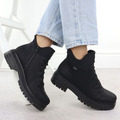 6. Damen-Lederboots im Worker-Stil mit Gummizug, Schwarz, Rieker Y3163-00