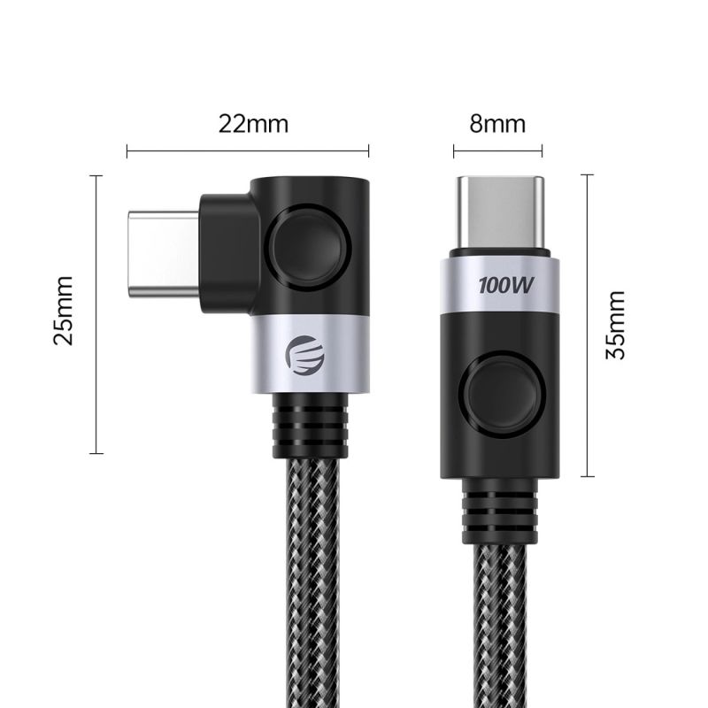 3. C2C PD100W Laptop-Schnellladekabel (Winkelstecker), schwarz, 0,5 m