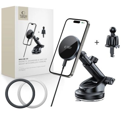 Tech-Protect mm15W-V5 Magnetische MagSafe-Autohalterung für Cockpit/Windschutzscheibe/Lüftungsschlitze – Schwarz