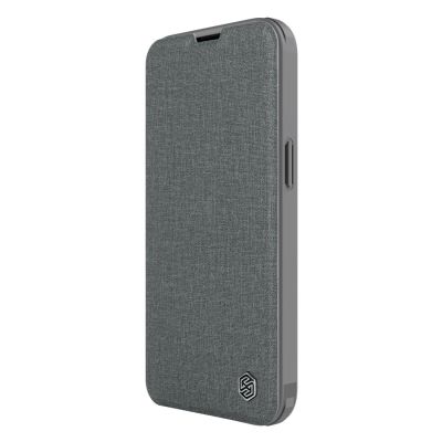 6. Nillkin Qin Cloth Pro Case Schutzhülle für iPhone 14 Plus, Kamera-Abdeckung, Holster-Abdeckung, Klapphülle, Grau