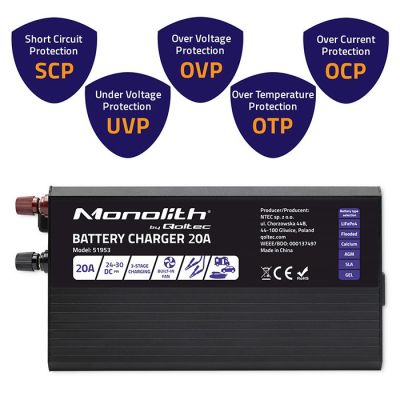 4. Monolith Smart-Ladegerät für LiFePO4-, AGM-, GEL- und SLA-Batterien, 20 A, 24 V
