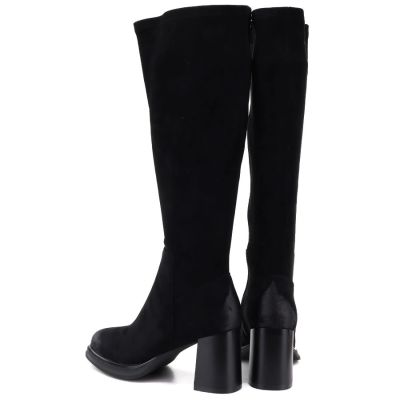 5. Damenstiefel aus schwarzem Velourslederimitat mit Absatz Potocki SZ12849