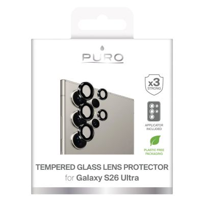 2. Puro Individual gehärtetes Glas für die Rückkamera des Samsung Galaxy S26 Ultra – mit schwarzem Rahmen