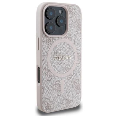 4. Guess 4G Ring Classic Logo MagSafe-Hülle für iPhone 16 Pro Max – Rosa