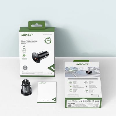 10. Acefast Autoladegerät 38W USB Typ C / USB, PPS, Power Delivery, Quick Charge 3.0, AFC, FCP schwarz (B1 schwarz)
