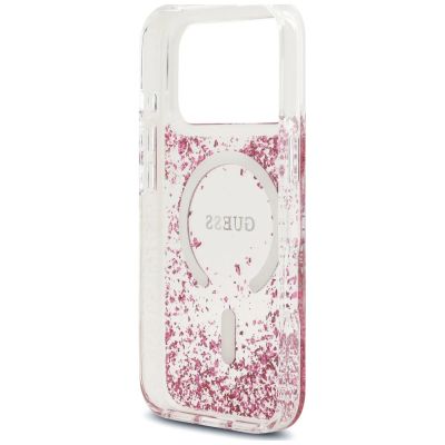 7. Guess MagSafe Hülle mit Glitzerboden aus Kunstharz für iPhone 18 Pro / 17 Pro – Pink