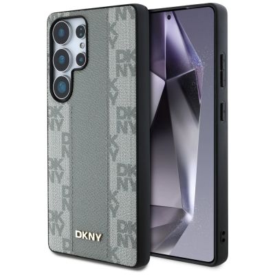 DKNY Leder-MagSafe-Hülle mit Karomuster für Samsung Galaxy S25 Ultra, Grau
