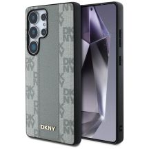 DKNY Leder-MagSafe-Hülle mit Karomuster für Samsung Galaxy S25 Ultra, Grau