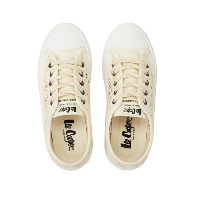 5. Lee Cooper Damenschuhe, Sport-Sneaker, beige Plateau, Schnürung