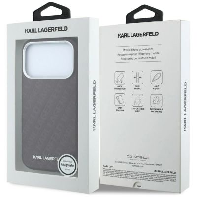8. Karl Lagerfeld MagSafe-Schutzhülle aus Metall mit genarbtem Allover-Logo für iPhone 17 Pro / 18 Pro Max – Burgunderrot