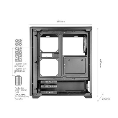 24. TACENS MARS MC-QUANTUM 3xFDB120+1xARGB120 USB-C ATX-Gehäuse