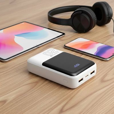6. EVERACTIVE Powerbank 20.000 mAh, 2x USB, 1x USB-C 22,5 W, QC4+, LCD, Weiß EB-20Q