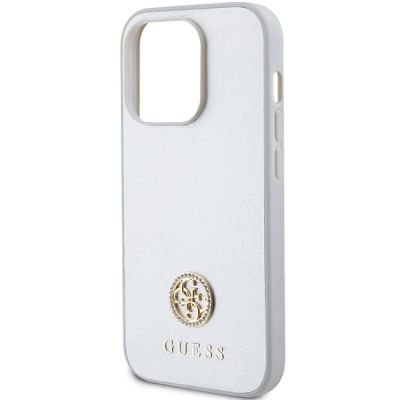 6. Guess Strass Metal Logo Hülle für iPhone 15 Pro – Silber