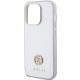 6. Guess Strass Metal Logo Hülle für iPhone 15 Pro – Silber