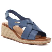 Sergio Leone SK297 Marineblaue Damen-Keilsandalen aus Leder